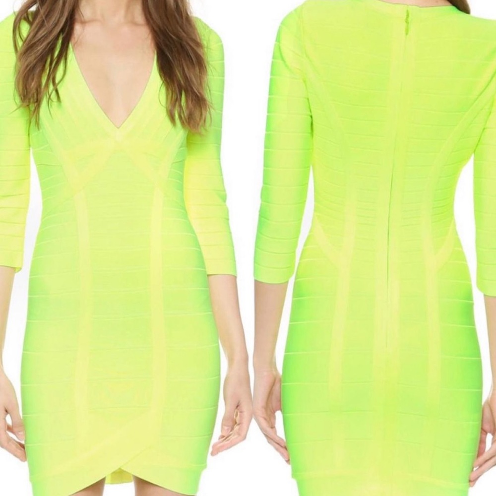 🆕 Hervé Leger Neon Yellow Nathalia Night Out Dress